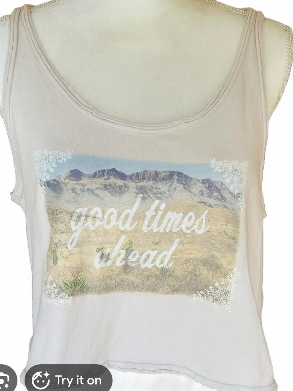 American Eagle Boxy Graphic Tank 'Good Times Ahead' Raw Hem Cropped Size Medium